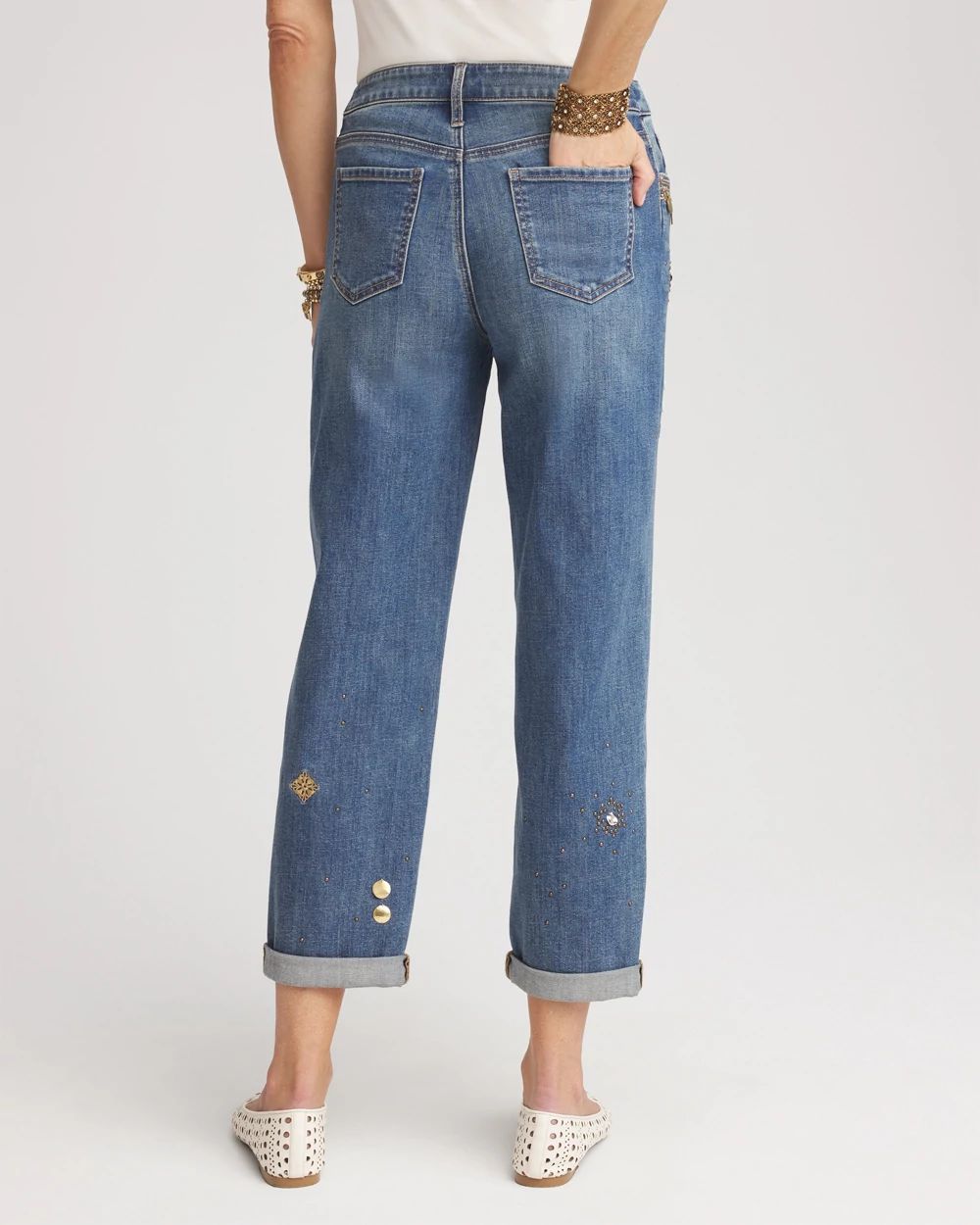 ニュージーンズ着用 Gavin Floral Denim Stud Clog (5 cm) Embellished Cropped Jeans | Chico's
